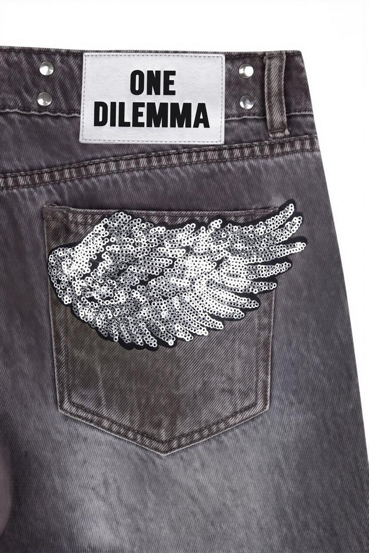 Damen Jeans aus Baumwolle mit Patchwork-Details in Rückansicht