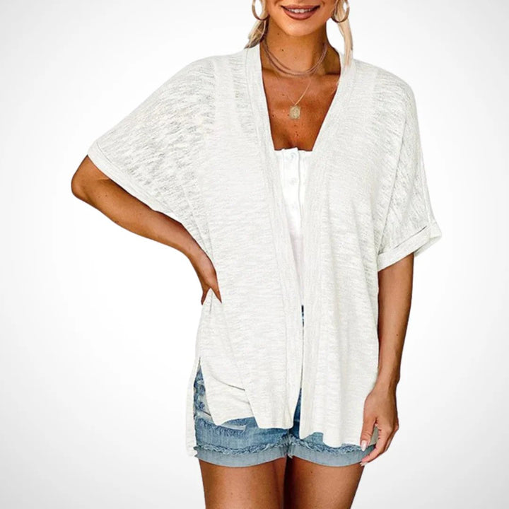 Stilvoller Kurzarm-Strickcardigan mit offenem Schnittdesign