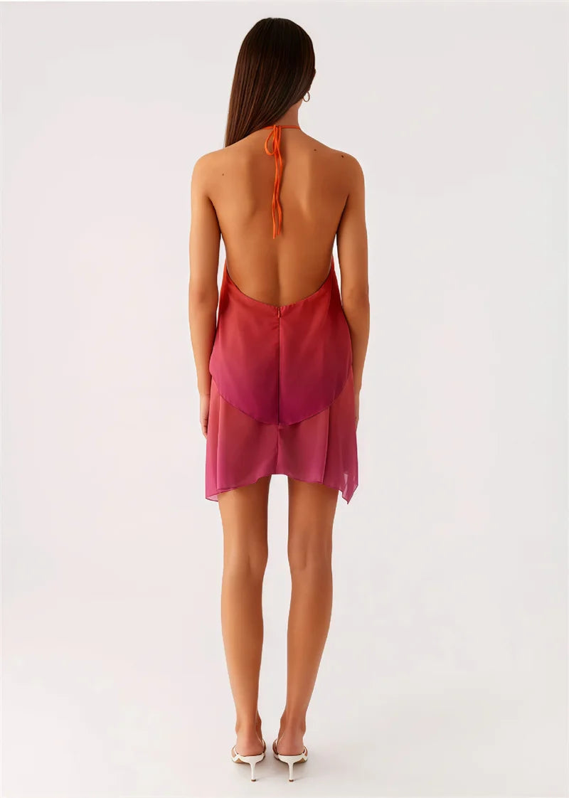 Schickes rosa Gradient Rüsch Mini Kleid