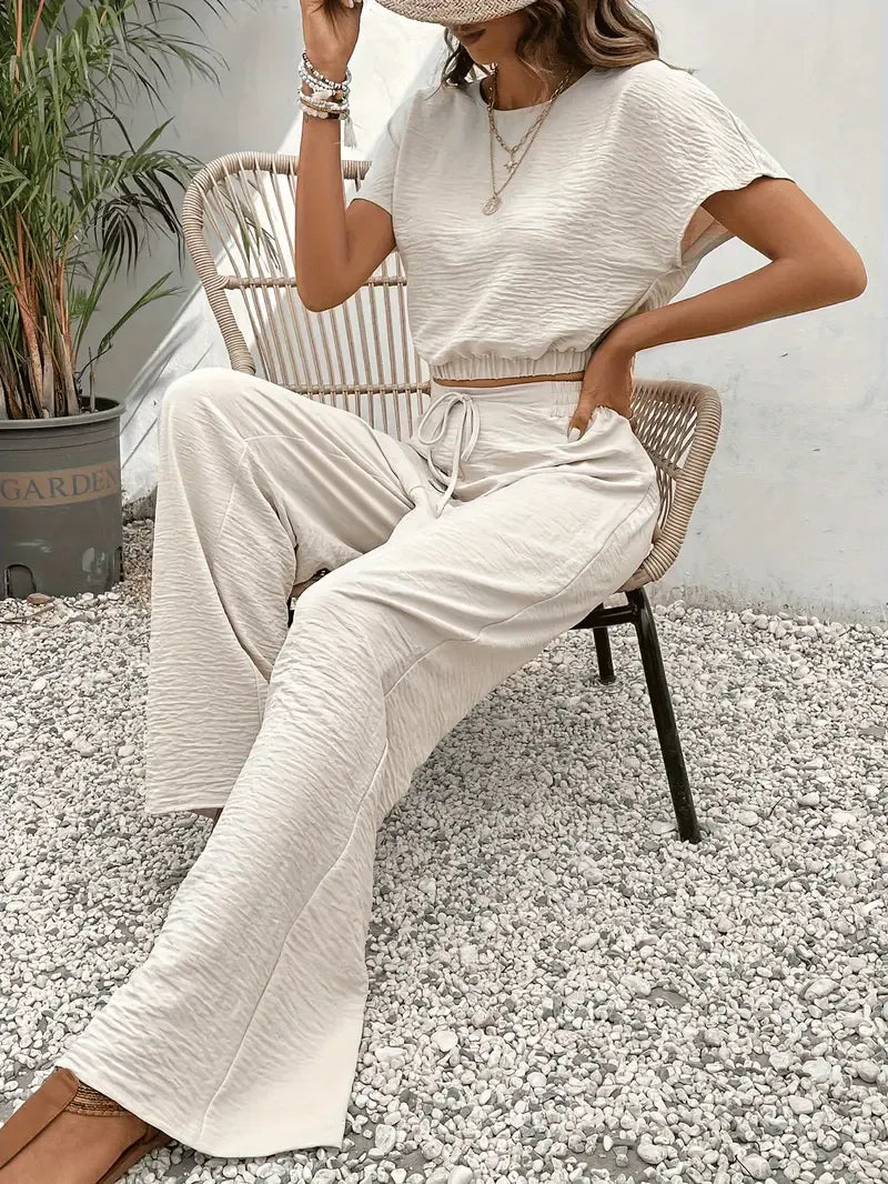 Legeres Crop-Top und lange Hose Set für Damen