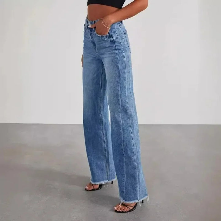 Damen Weite Jeans mit Fransensaum – Lässige Hose