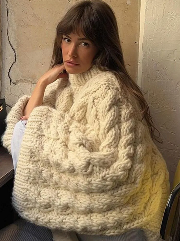 Gemütlicher Grobstrick Großer Pullover mit hohem Kragen