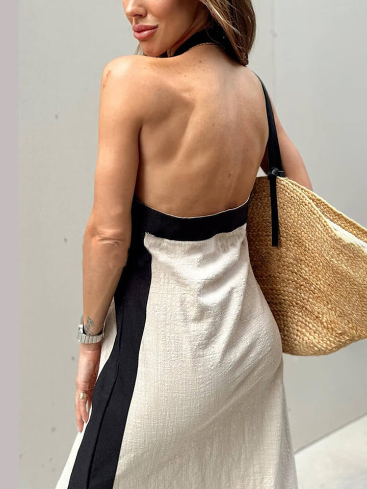 Maxikleid mit Neckholder, Farbblock und Schlitz