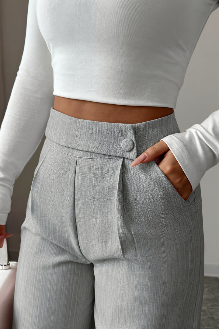 Damen Weite Hose Mit Hoher Taille Und Knopfdetail