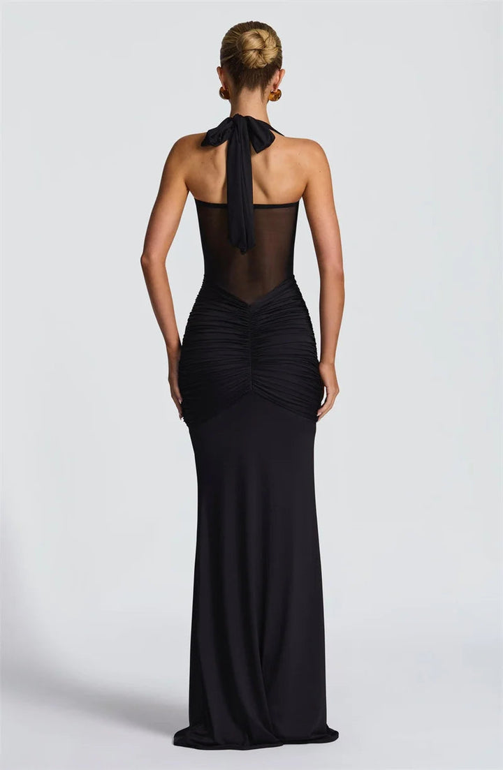 Halter gerafftes Bodycon-Maxikleid formendes Abendkleid