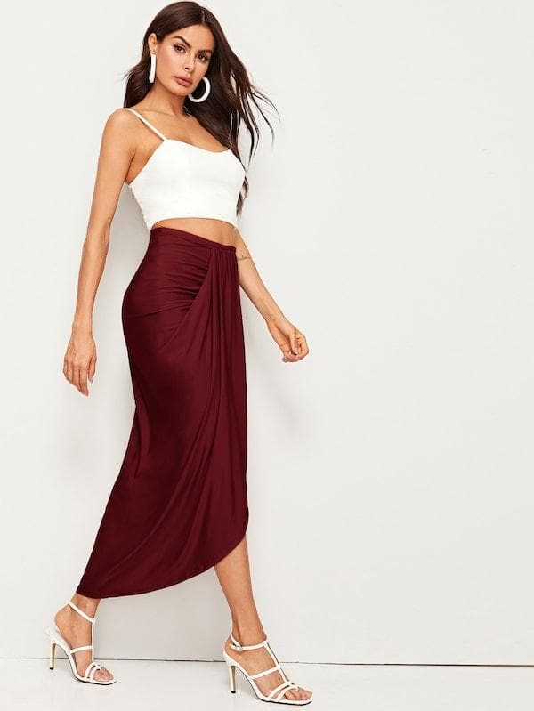 Drapierter Midirock mit hoher Taille Damenmode Unterteile