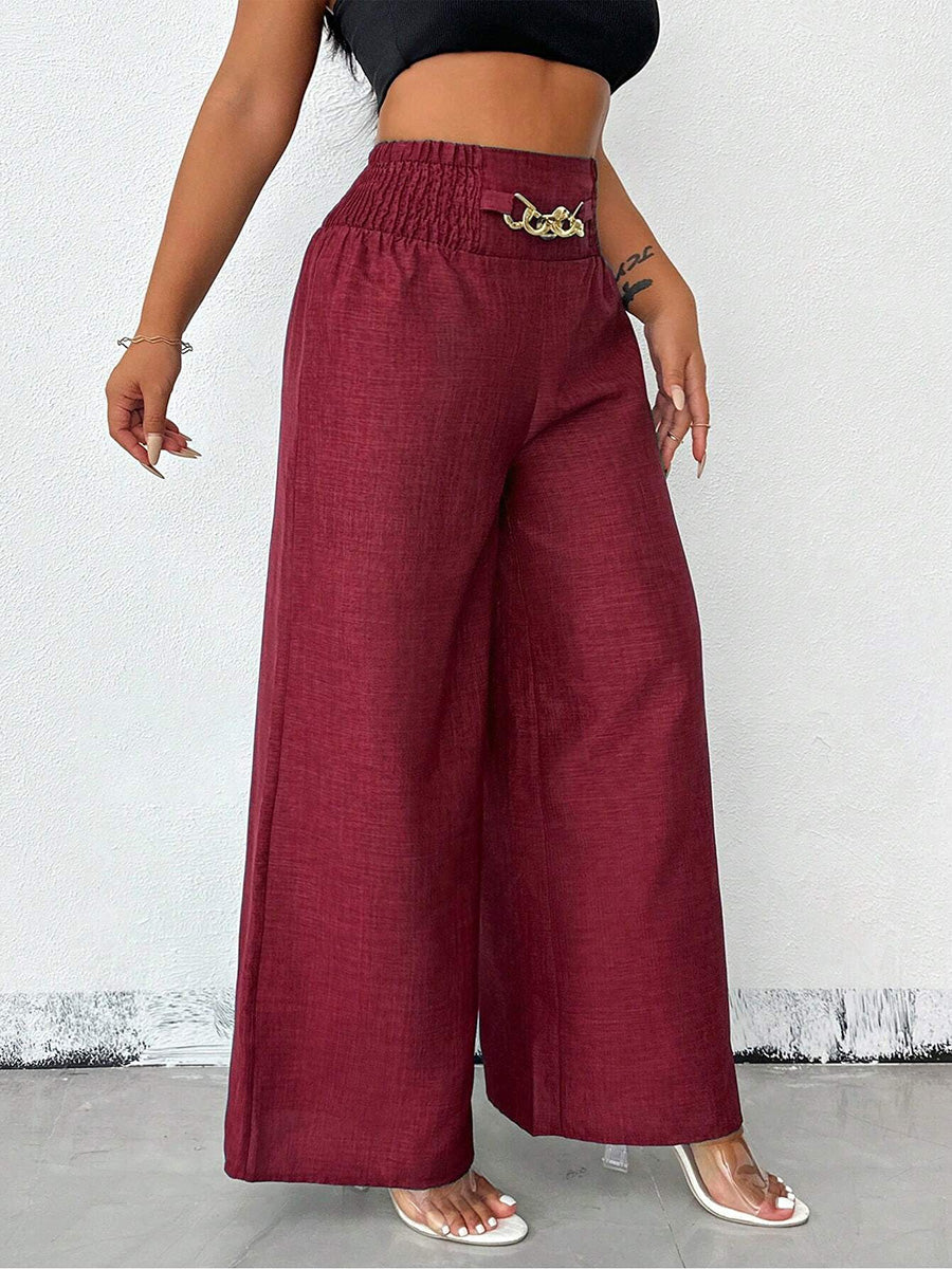 Damen Weite Hose mit elastischem Bund und geradem weitem Bein
