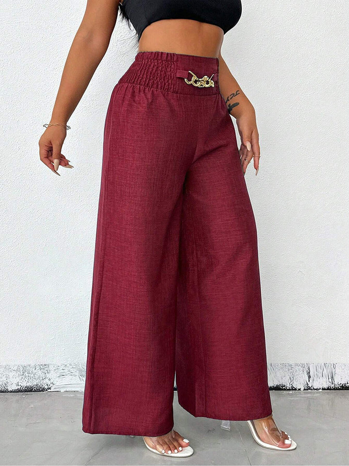 Damen Weite Hose mit elastischem Bund und geradem weitem Bein
