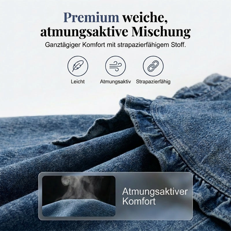 Damen-Jeansjacke mit Rüschensaum und offenem Verschluss