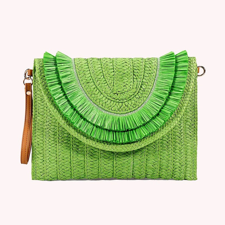 Geflochtene Clutch mit Fransenklappe