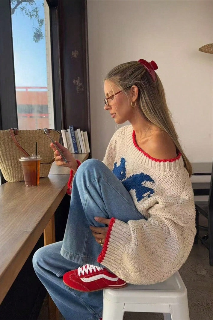 Damen-Strickpullover mit verspieltem Hundemotiv auf der Vorderseite
