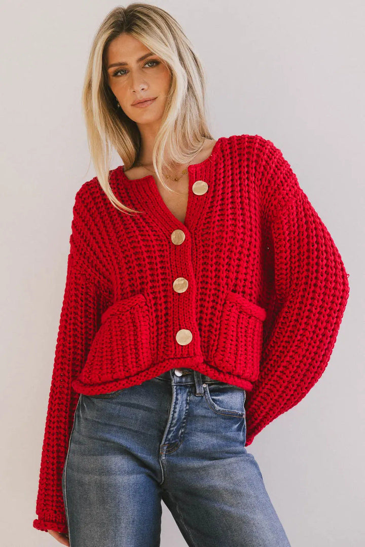 Cozy Chic Damen Strickjacke mit Knöpfen und Taschen
