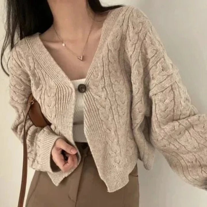 Damen V-Ausschnitt Kabelstrickpullover mit lockerem Sitz