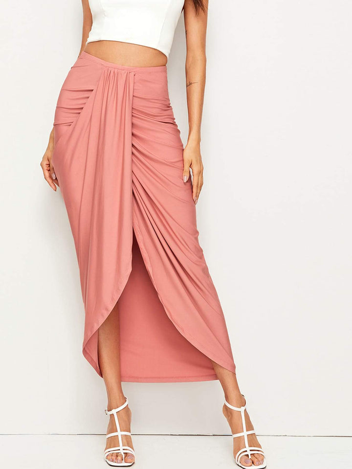 Drapierter Midirock mit hoher Taille Damenmode Unterteile