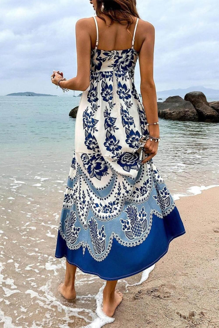 Polyester Spaghettiträger Midi Kleid Blau