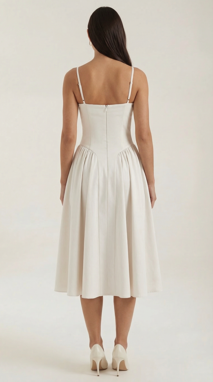 Damen Blumenmieder Midikleid mit Herzausschnitt