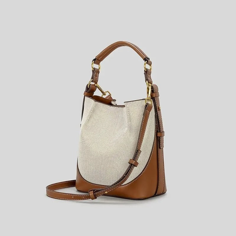 Helviora® | Strukturierte Schultertasche mit Canvas und Leder