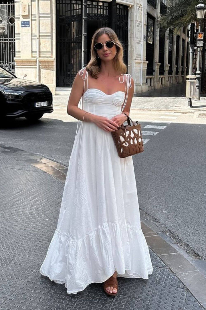 Polyester Fließendes Langkleid Weiß