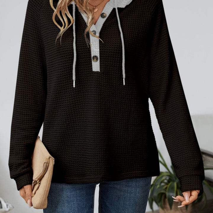 Damen Kapuzenpullover Mit Waffelstruktur Und Knopfleiste