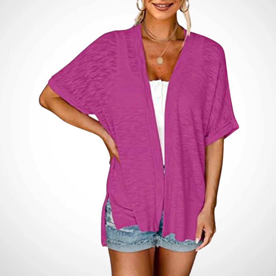 Stilvoller Kurzarm-Strickcardigan mit offenem Schnittdesign