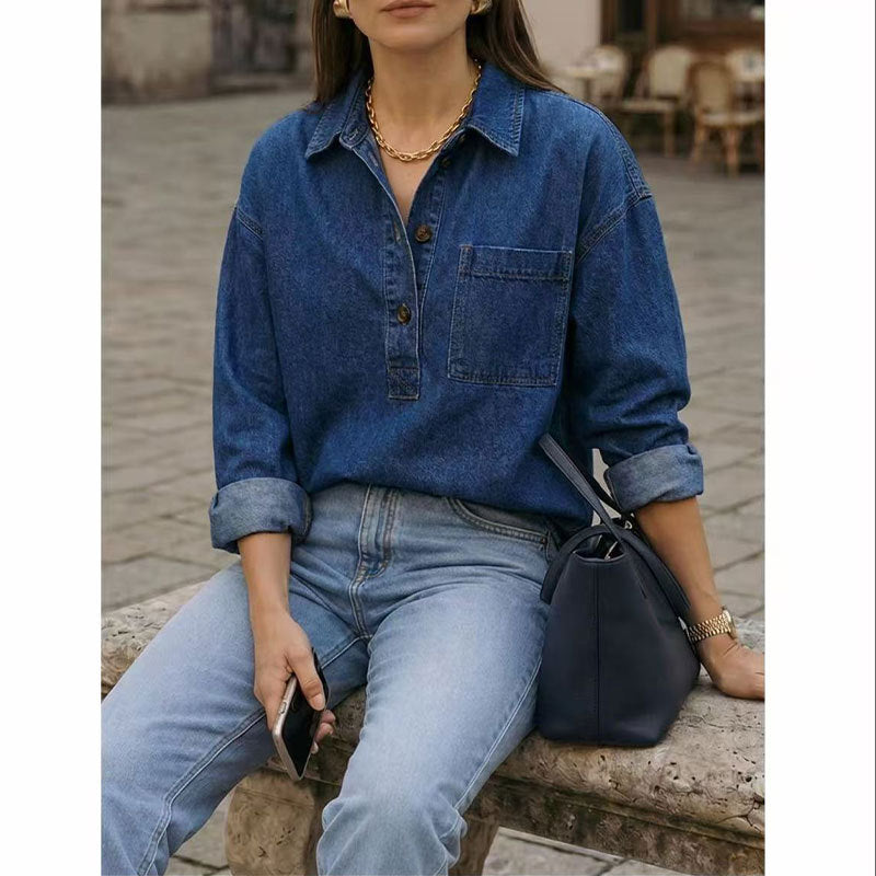 Women's Denim Shirt, Relaxed Fit, Washed Blue