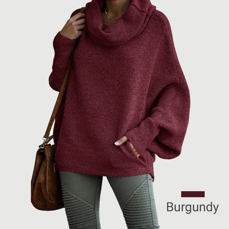 Gemütlicher Batwing-Pullover mit Wasserfallausschnitt und Taschen