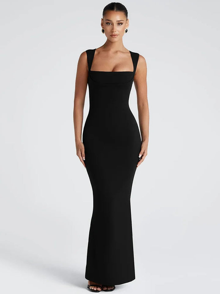 Maxikleid mit quadratischem Ausschnitt, figurbetontes Abendkleid mit formendem Effekt