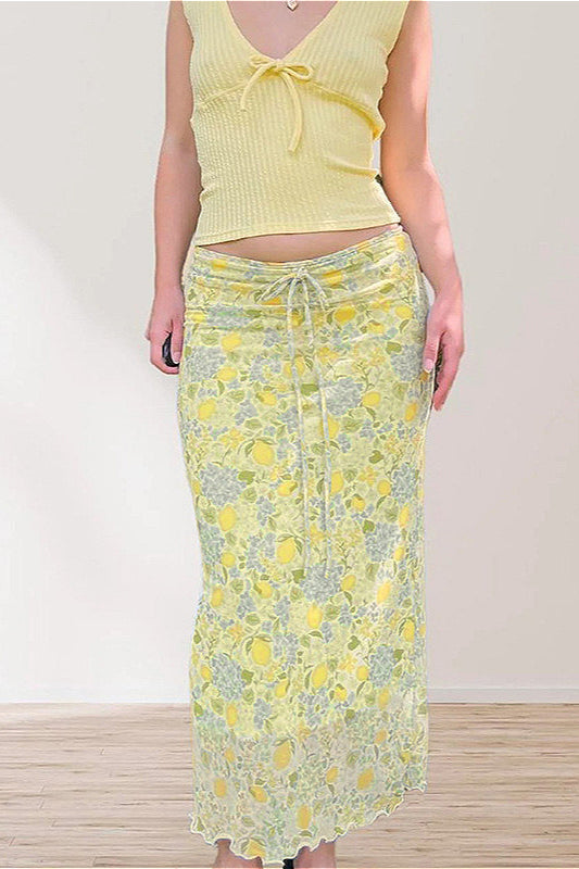 Damen Midirock mit Blumenprint in A-Linie, Vorderansicht