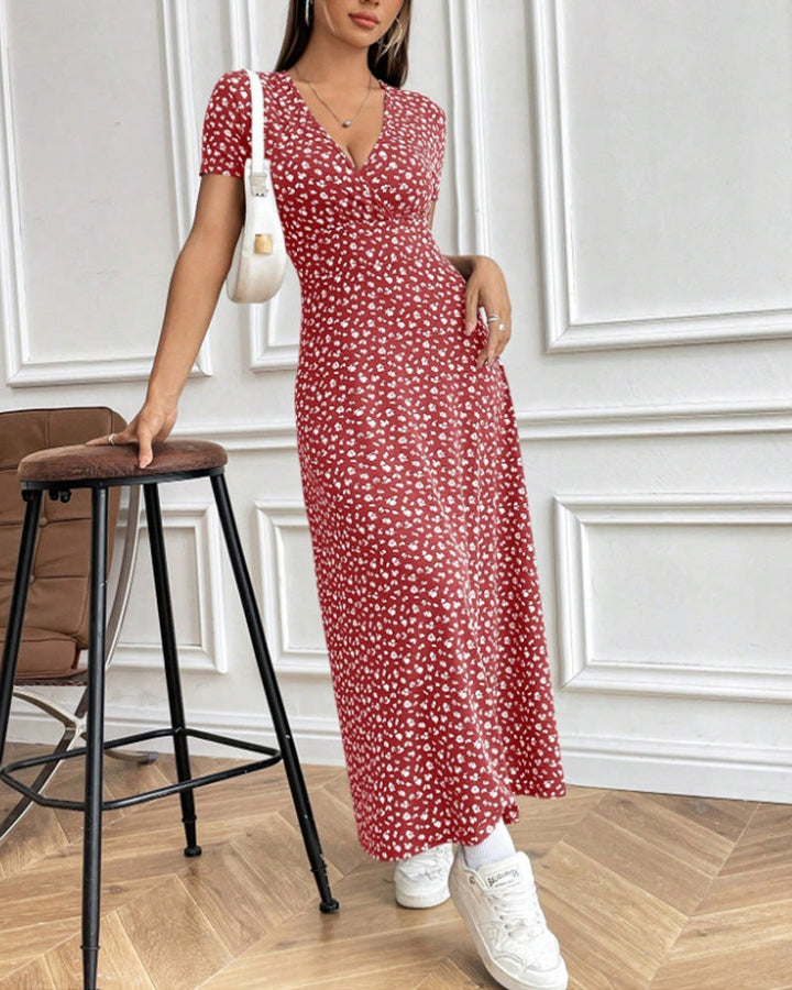 Elegantes bedrucktes tailliertes Midi-Kleid für Damen