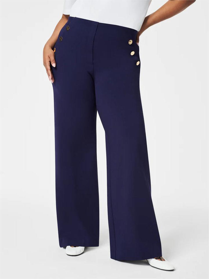 High-waisted, wide-cut trousers with hidden tummy comfort 