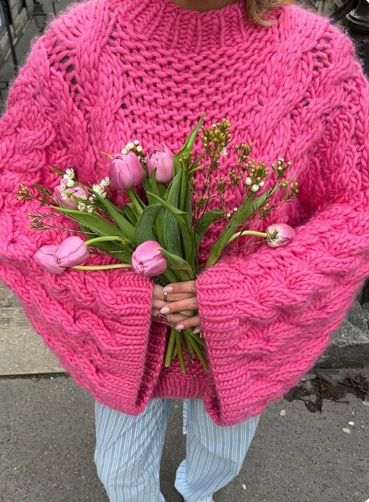 Gemütlicher Grobstrick Großer Pullover mit hohem Kragen