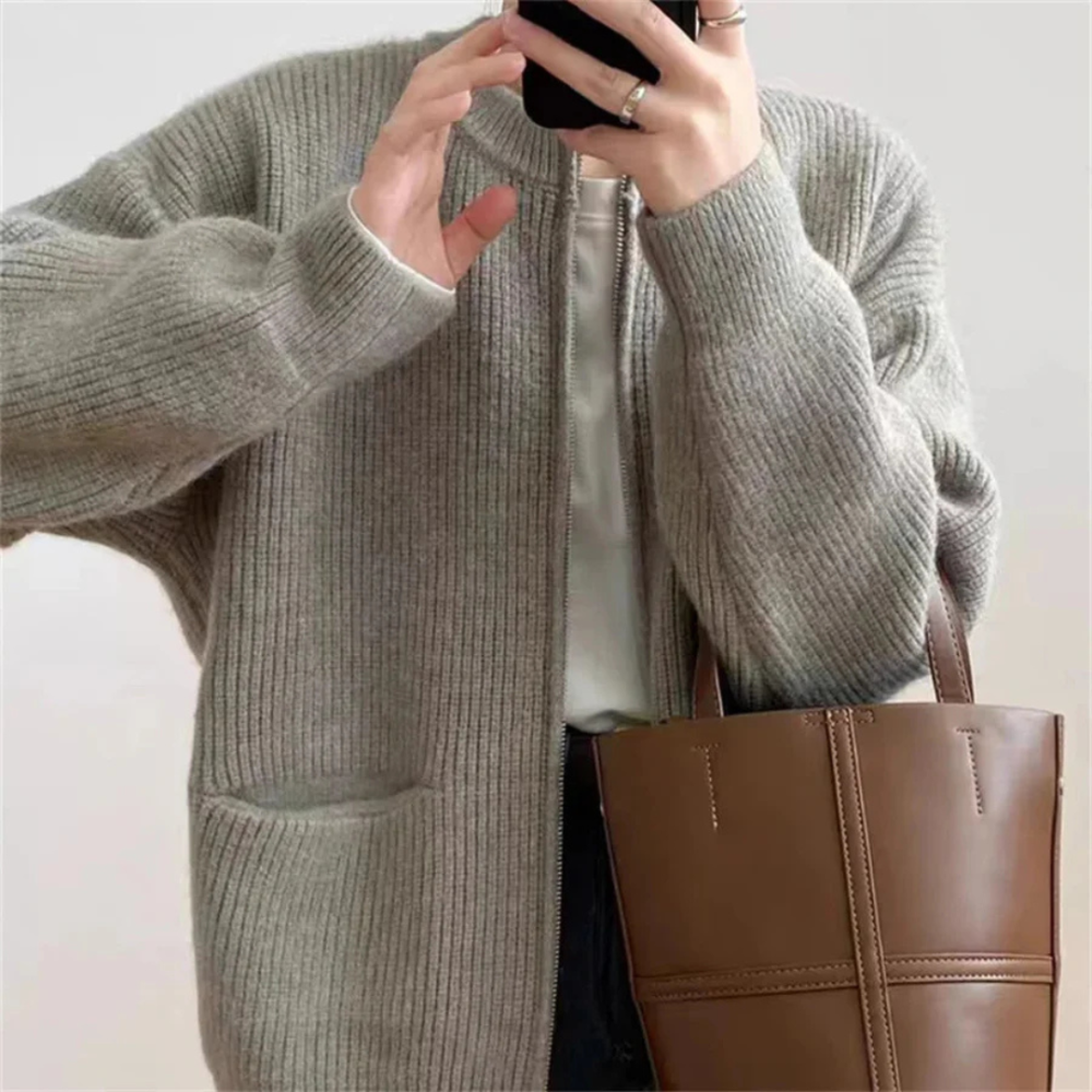 Eleganter Reißverschluss-Cardigan für Damen in großen Größen Komfort