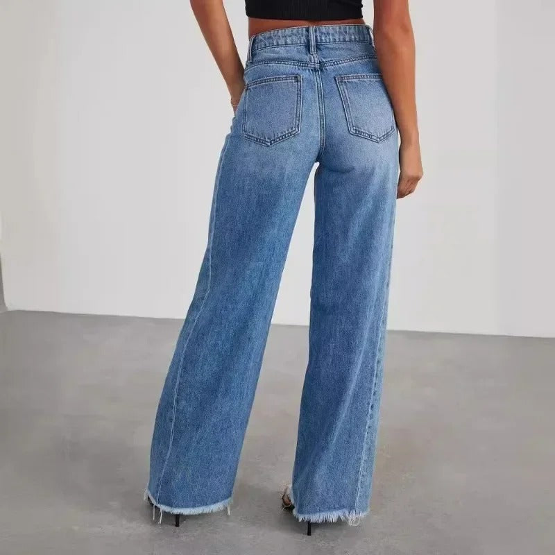 Damen Weite Jeans mit Fransensaum – Lässige Hose