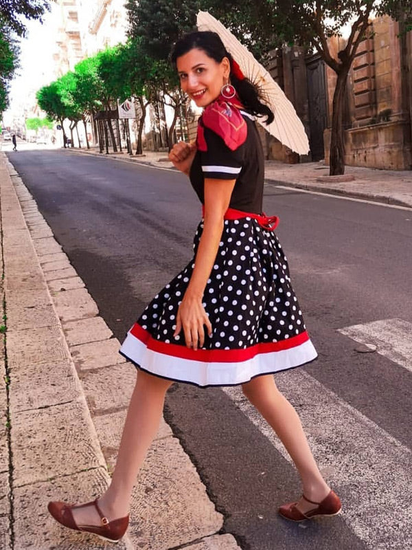 Vintage 50er Rockabilly Polka Dot Swing Kleid mit Gürtel