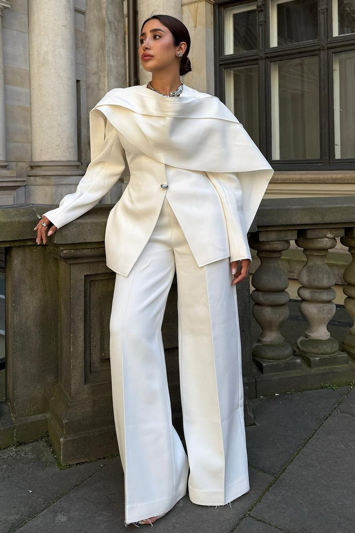 Schickes Cape-Blazer- und Hose mit weitem Bein-Set