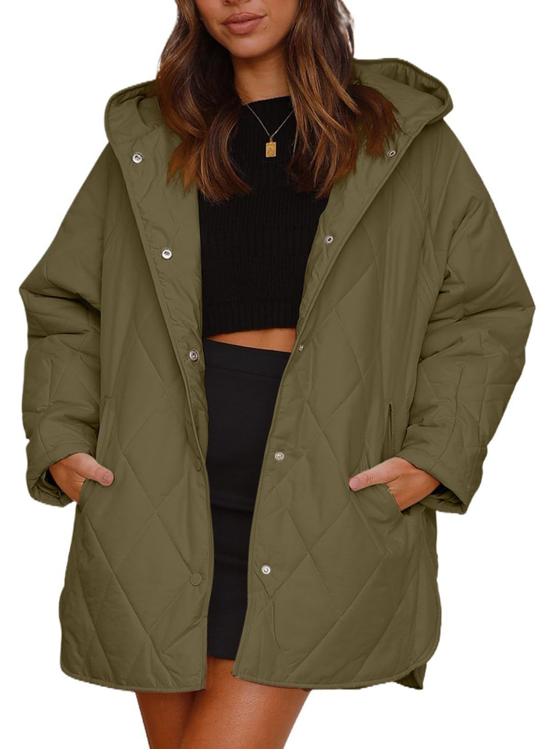 Damen-Steppjacke mit angesetzter Kapuze für kalte Tage