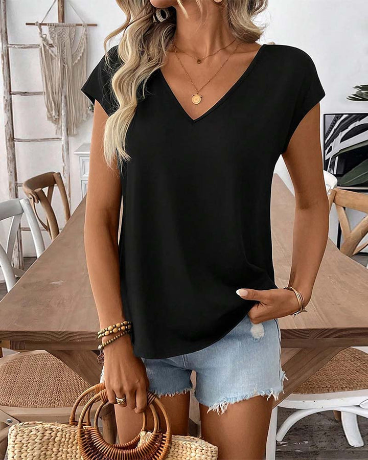 Damen T-Shirt mit V-Ausschnitt in seitlicher Ansicht