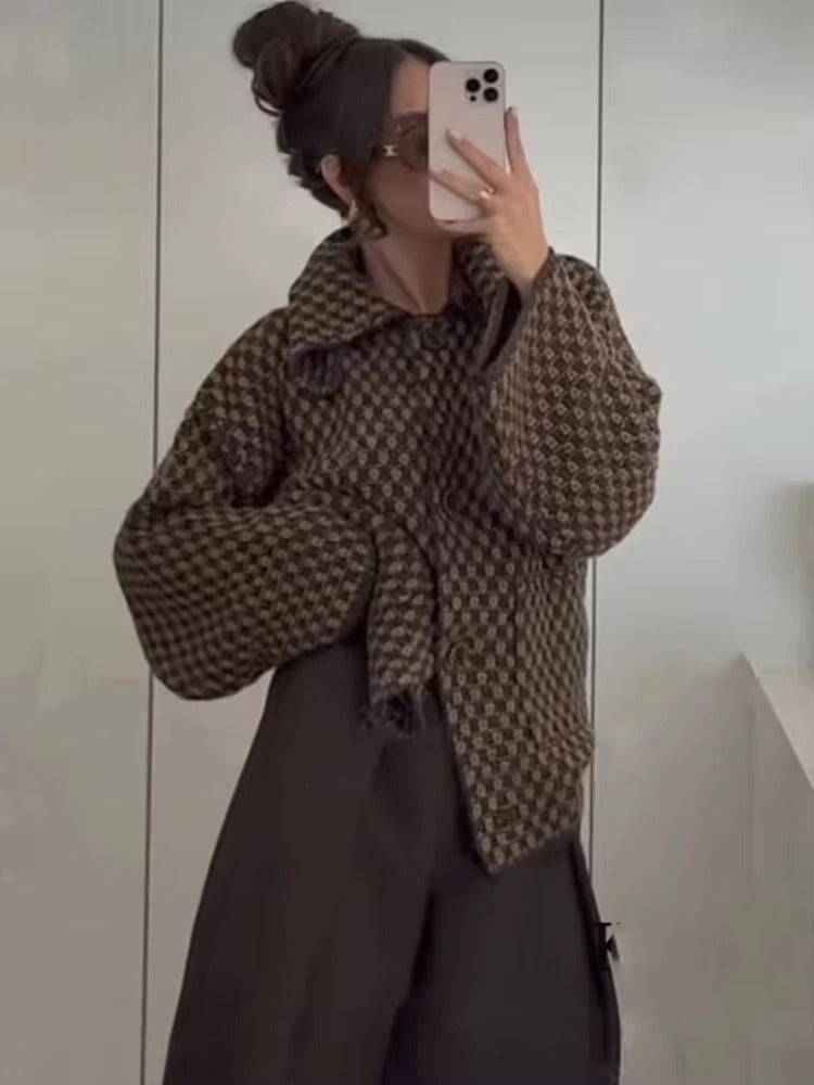 Damen Oversize Jacquard-Strickjacke