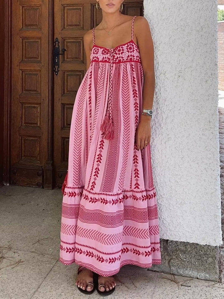 Ethno-Stil Häkel-Patchwork Strick Maxikleid