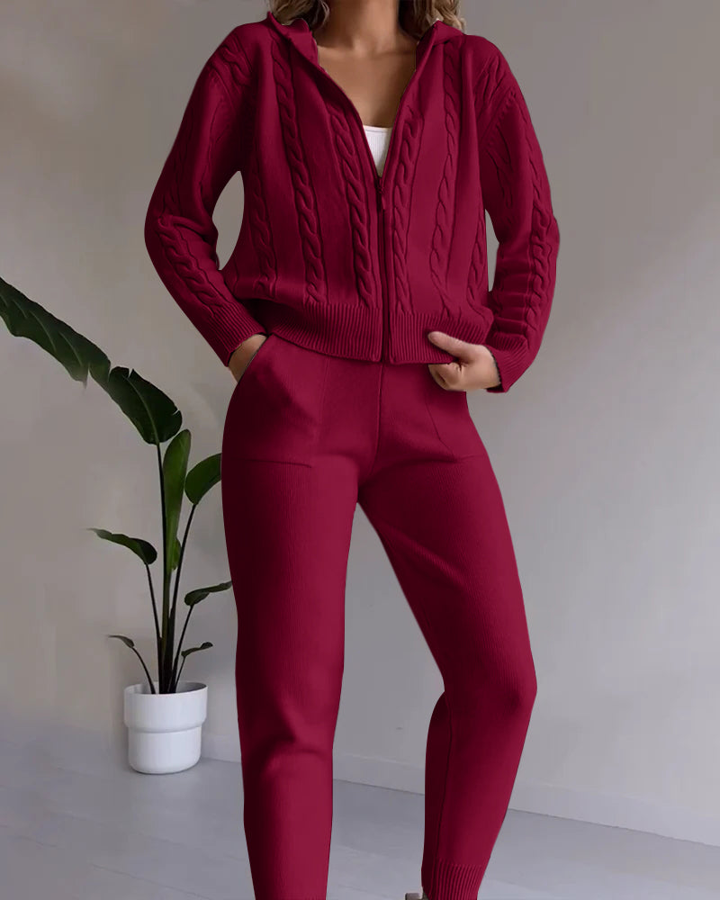 Legeres Jacquard-Strickjacken-Set mit Twist-Design