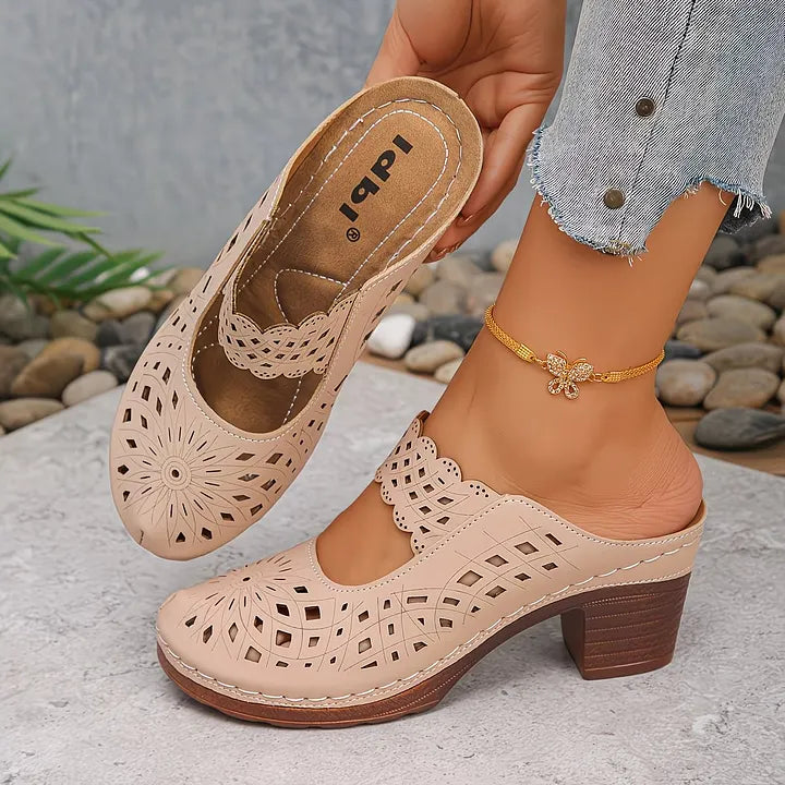 Damen Sandalen Mit Cutouts Und Blockabsatz