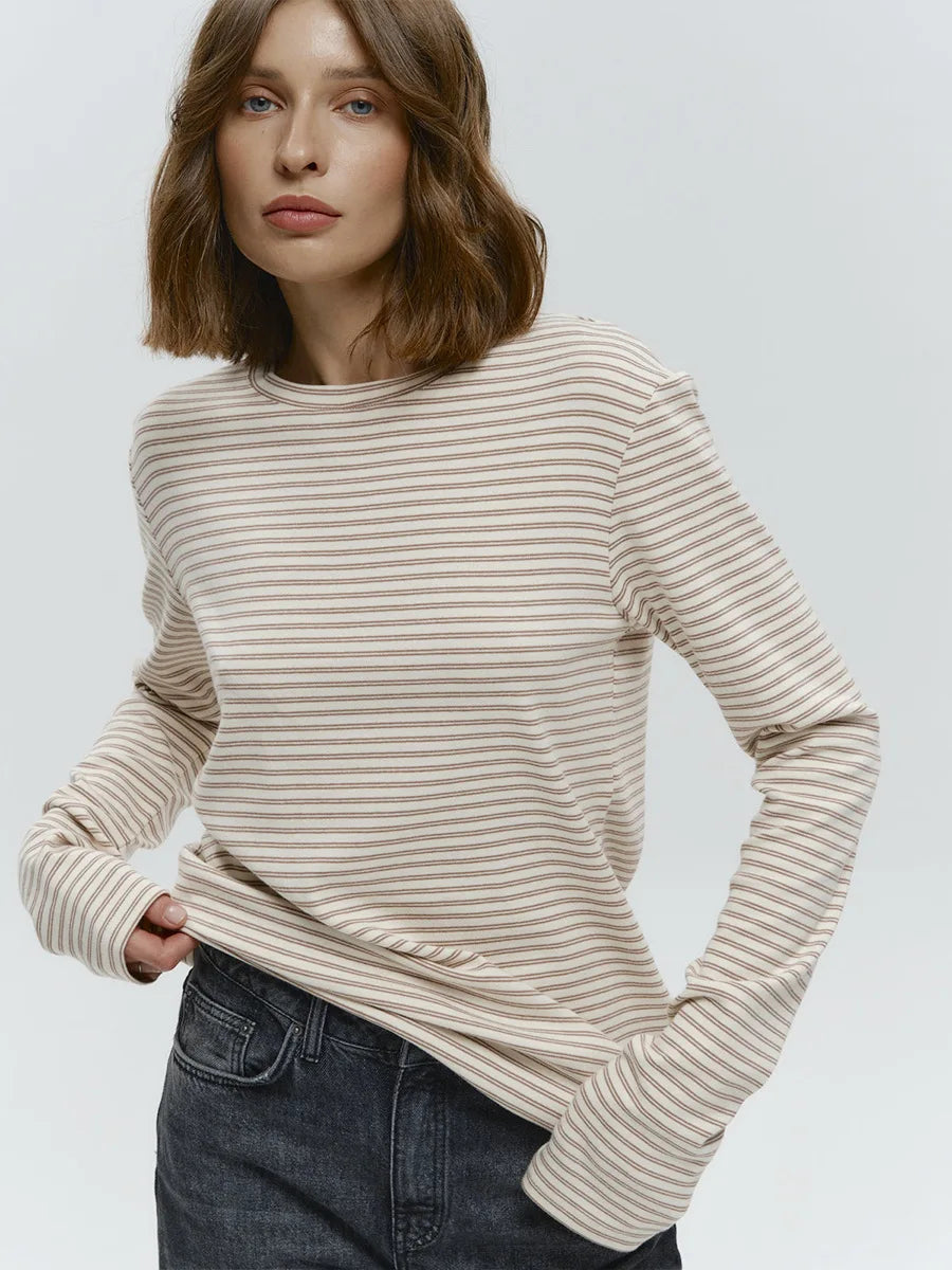 Damen Baumwolle Langarmshirt mit Streifenmuster