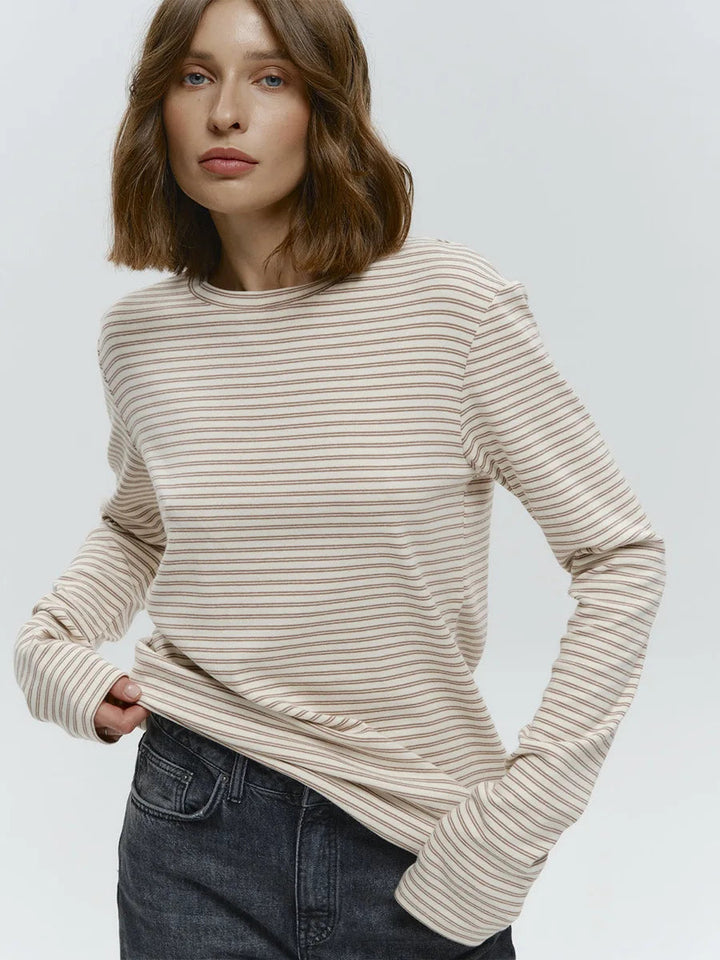 Damen Baumwolle Langarmshirt mit Streifenmuster