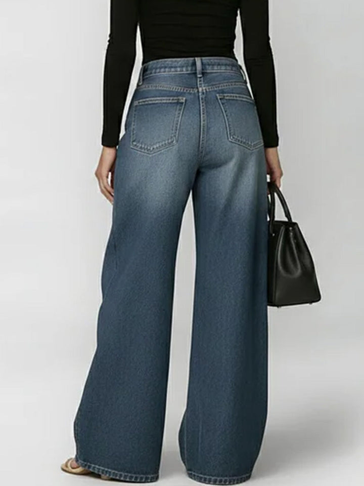 Damen High-Waist Weitbein Freizeithose Jeans