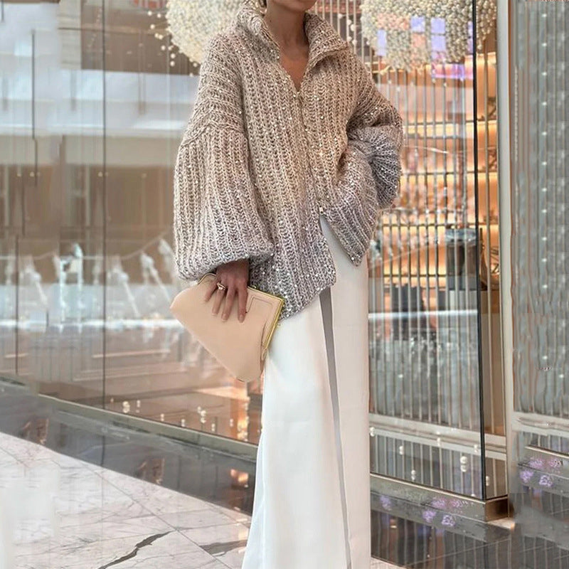 Strickcardigan mit Glitzer-Pailletten