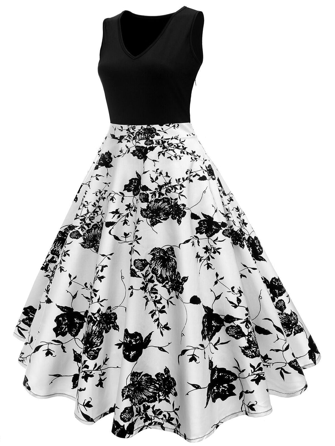 Vintage 1950er Jahre Blumen Trapez Cocktail Pin-up Kleid