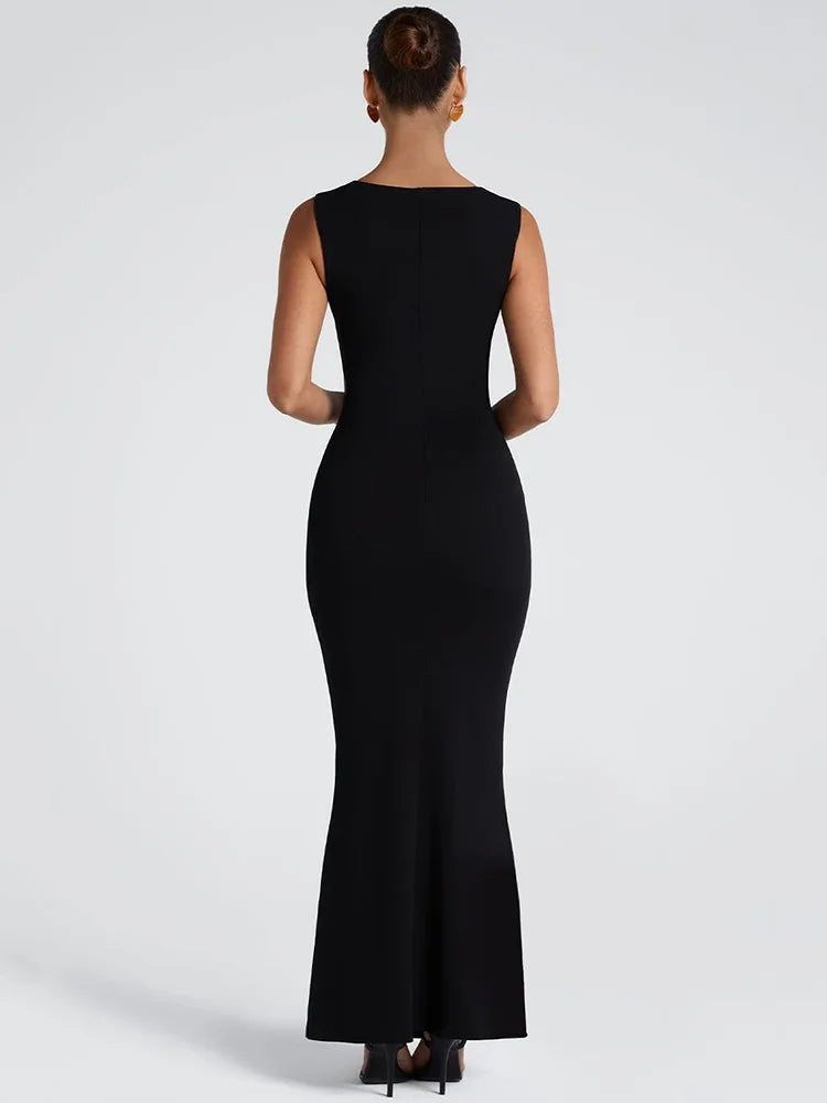 Maxikleid mit quadratischem Ausschnitt, figurbetontes Abendkleid mit formendem Effekt