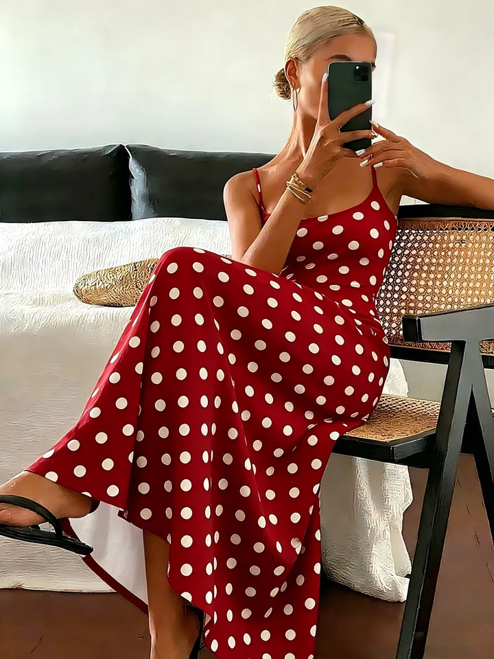 Ärmelloses tailliertes Midi-Kleid mit Polka-Dot-Muster für Damen