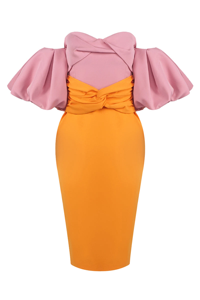 Midikleid mit Farbblock und Puffärmeln