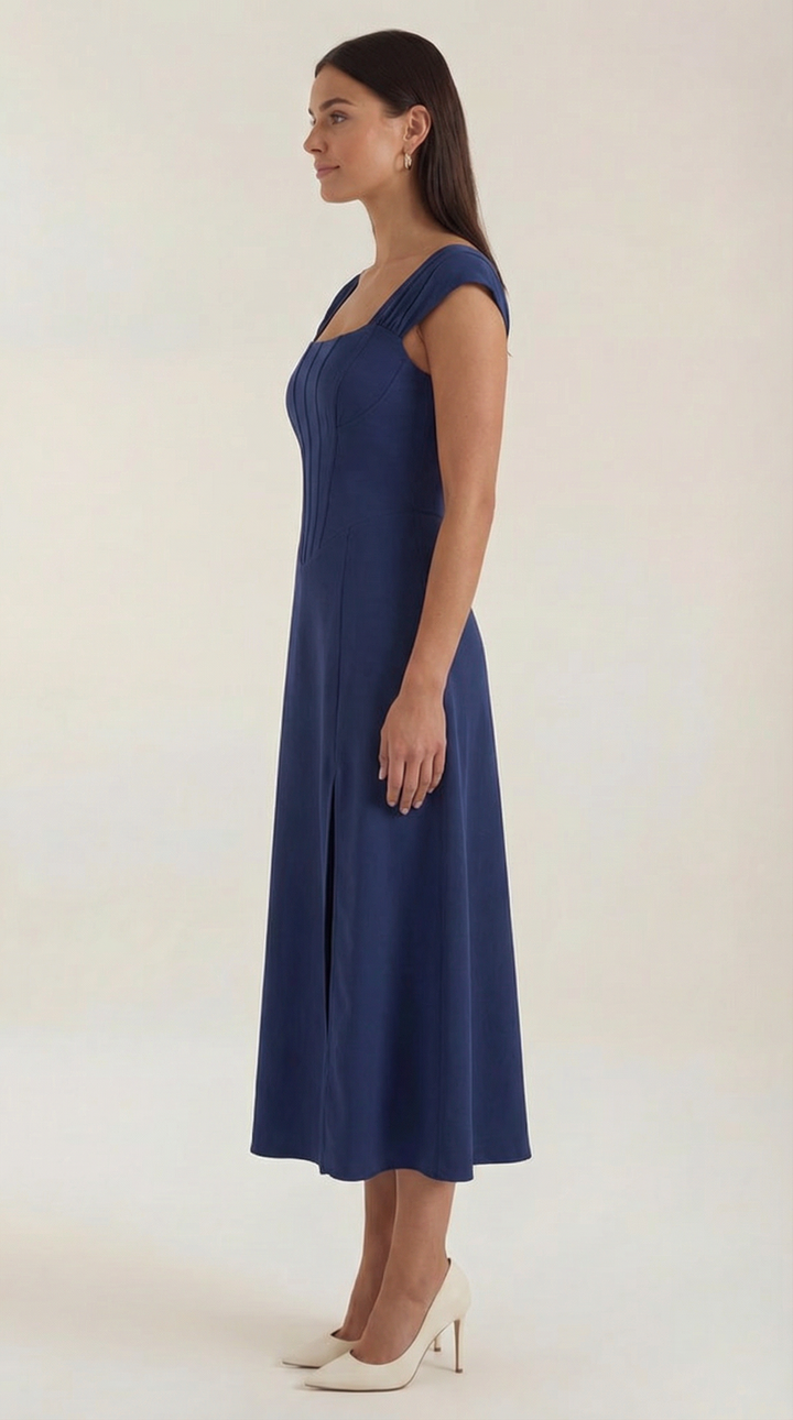 Damen Korsett Midikleid Elegantes Hochzeitsgastkleid
